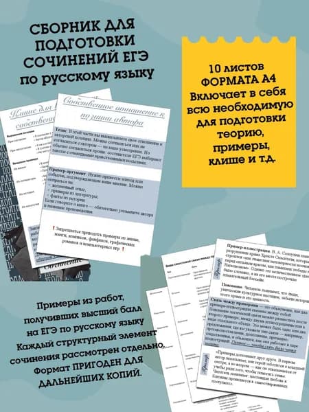 Сборник для подготовки сочинений по русскому языку ЕГЭ 10 листов формата А4