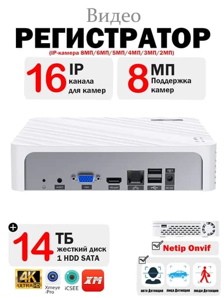 USAFEQLO H.265 16-канальный NVR видеорегистратор 8MP CCTV, ИИ-распознавание лиц, детекция движения, P2P, Onvif