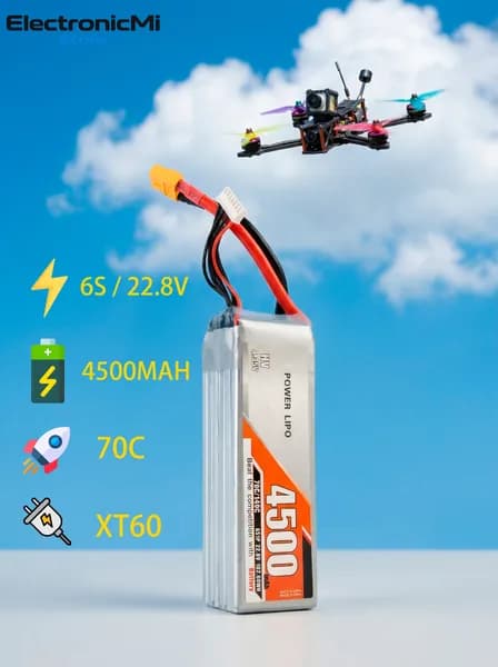 6S LiPo аккумулятор, XT60, 70C, 22.8V для FPV-дронов, квадрокоптеров, 4500mAh