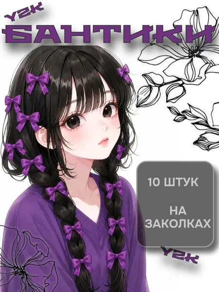 Бантики на зажимах, фиолетовые, маленькие, 10 штук