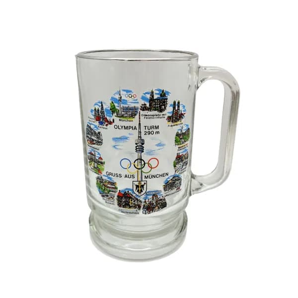 Немецкая пивная кружка Walther Glas Олимпийские игры в Мюнхене 1972, стекло, 15 см Германия 500 мл, 1970-80 г