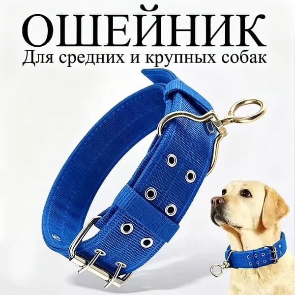 Усиленный четырехслойный нейлоновый ошейник с вертлюгом для собак средних и крупных пород, регулируемый обхват шеи 50-60 см, ширина ленты 4 см