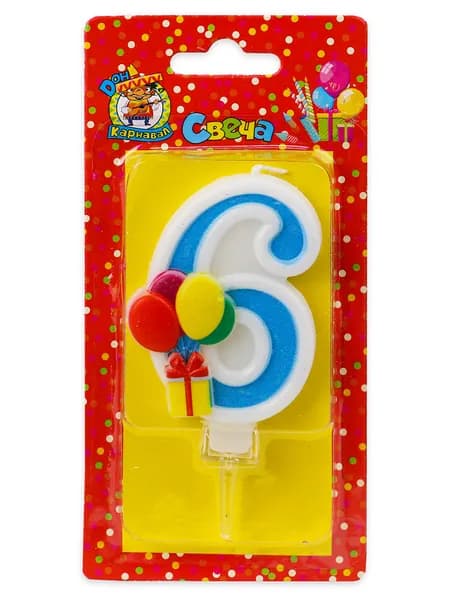 Miland Свечи для торта цифра 6, 7 см, 1 шт