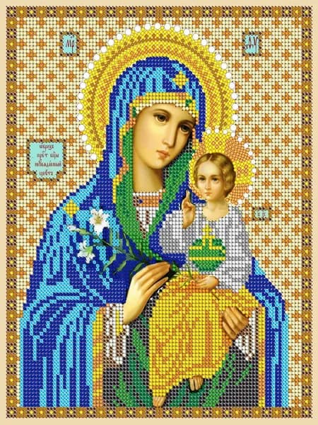 Схема для вышивания бисером Светлица (без бисера), икона "Пресвятая Богородица Неувядаемый цвет" 12х16 см