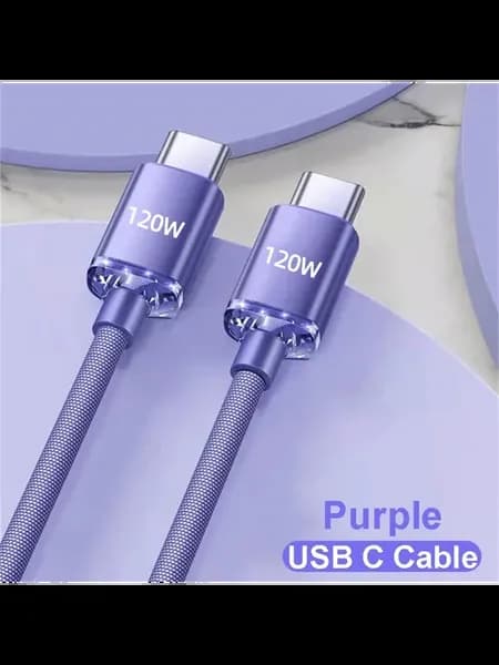 Кабель USB C 2 м, 120 Вт, фиолетовый