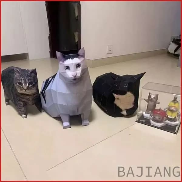 3D трехмерная модель кота-оригами (6 котов)