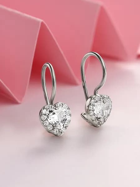 Серьги Сердечки серебро 925 фианитами