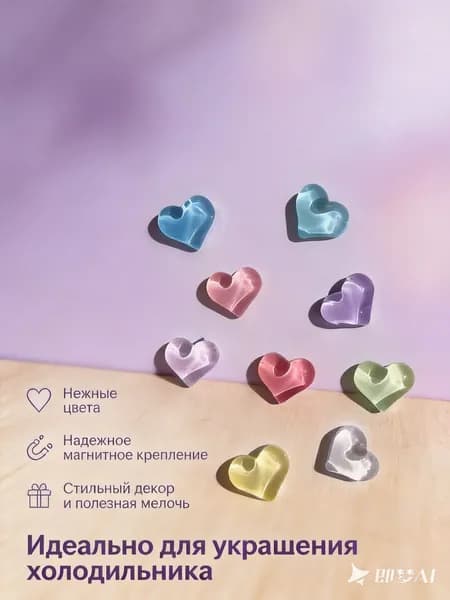 Ннабор магнитов сердечки, Цвет прозрачный, 9 штук.