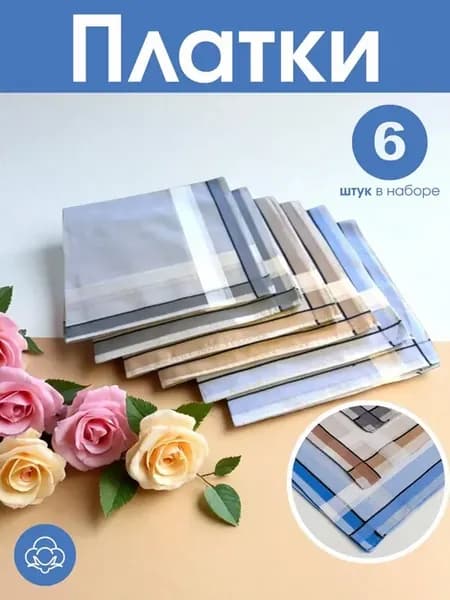 Носовые платки мужские хлопок 6 шт