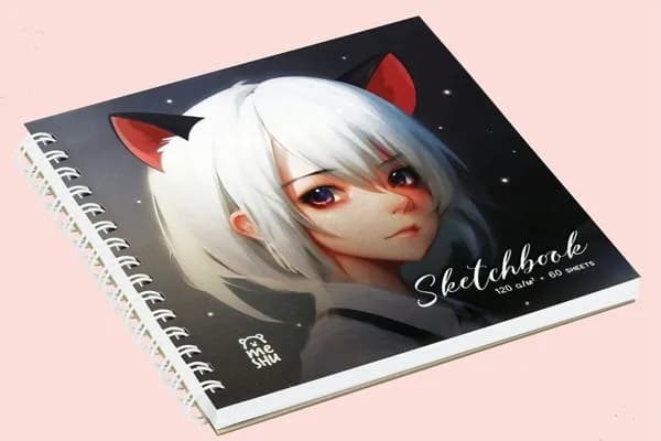 Скетчбук 60 листов MESHU А6 150х150 гребень Neko выборочный лак, софт-тач, 120г/м2