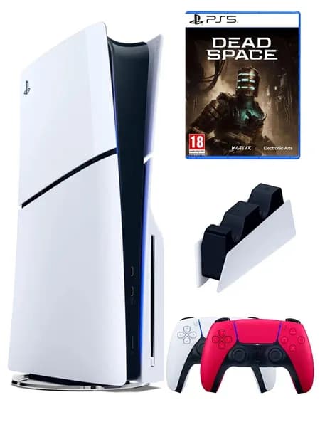PS5 (ПС5) Игровая приставка Sony PlayStation 5 Slim disc + 2-й геймпад(красный) + зарядное + игра Dead Spase