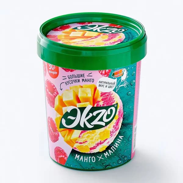 Мороженое молочное манго - малина с кусочками манго, 520 г, Ekzo