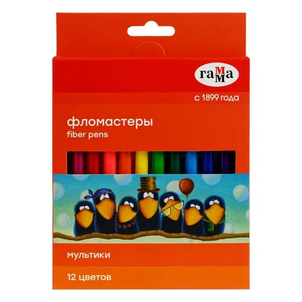 Фломастеры ГАММА Мультики 12 цветов смываемые