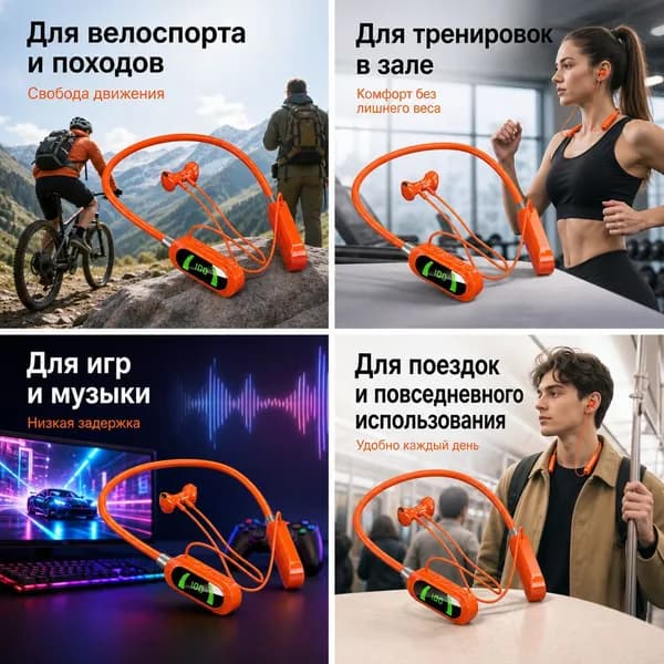 Наушники беспроводные, оранжевый