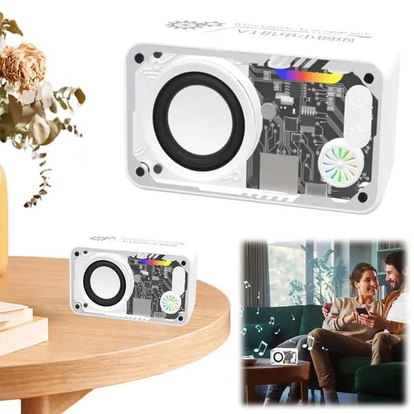 Мини-колонка Bluetooth для вечеринок, белая, LED-подсветка в ритме музыки, 8 ч