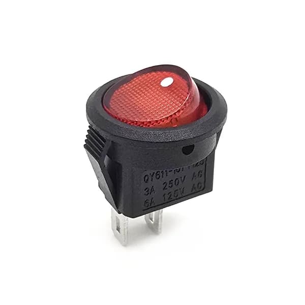 Клавишный переключатель 2pin ON-OFF, 125/250В AС, 3/6А, подсветка, круглый, красный