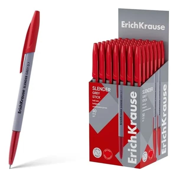 Ручка шариковая ErichKrause Slender Stick Grey пишущий узел 0,7 мм цвет чернил красный
