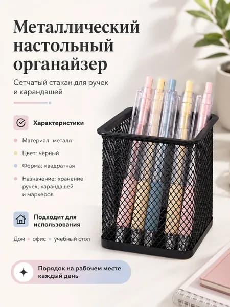 Металлический пенал многофункциональный квадратный для офиса и дома