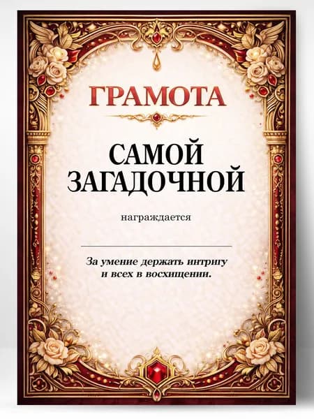 Грамота диплом в подарок - Самой загадочной