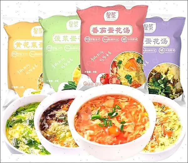 Свежий сублимированный овощной суп, смесь 4 вкусов 8 г/пакет: суп с водорослями и яичными хлопьями, питательный томатный суп, полезный суп со шпинатом.