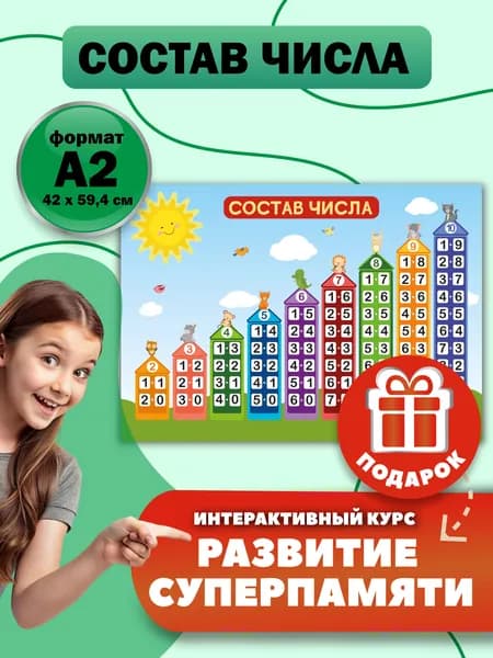 Плакат изучаем состав числа. Товар уцененный