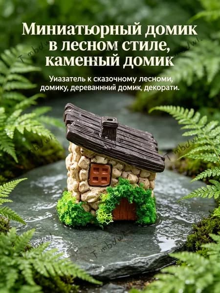 Маленький домик в лесу, сказочный деревенский домик из камня, миниатюрный декор для уюта, фигурка для дома.