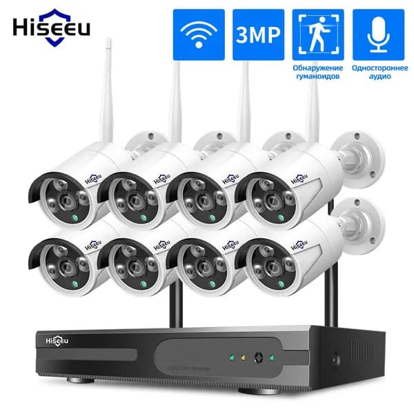 Hiseeu Wi-Fi Комплект камеры видеонаблюдения,10CH NVR Набор,5MP 8 IP камеры без жесткого диска,ночного видения,Одностороннее аудио,P2P