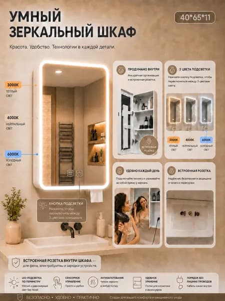 Тумба для ванной,, 40х11х65 см