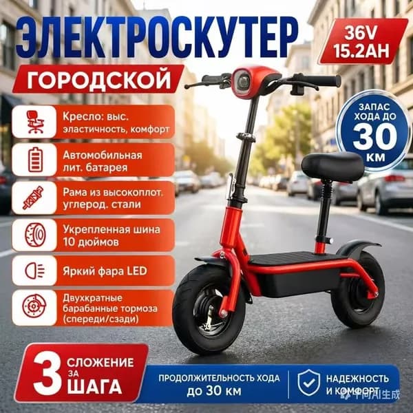 Электроскутер 019e07a66910763ca1f1a0f4acefeb26, красный