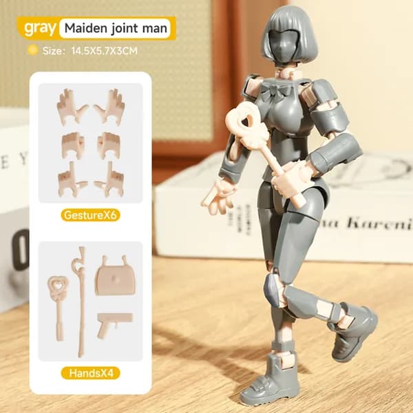Сборная игрушка "Магическая девочка-воин", многосуставная, подвижная, 3D-печать, 14 см, серая, 1 шт.