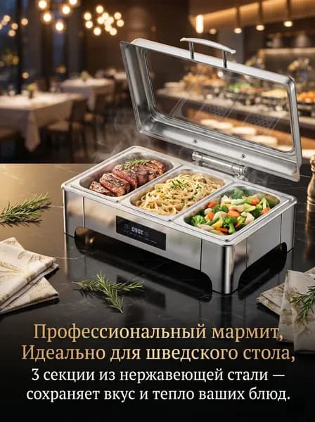 Мармит для горячих блюд с доводчиком и терморегулятором нержавейка коммерческий 6Л/9Л/13.5 л