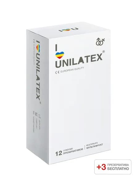 Презервативы ароматизированные разноцветные Unilatex Multifruits - 12 шт+3шт в подарок