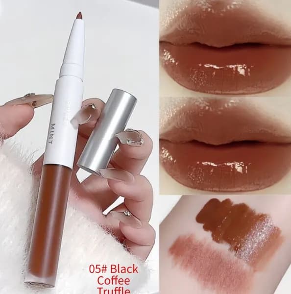 Double Head Essence Lip Glaze Mirror Finish Water Light Lip Tint с карандашом для губ