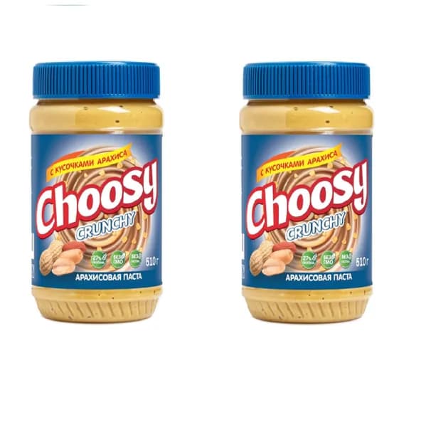 Арахисовая паста Choosy Сrunch хрустящие кусочки арахиса, 2 банки по 340г