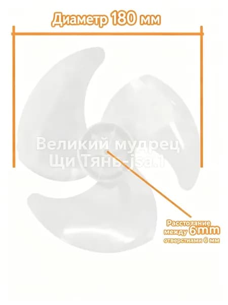 Лопасть циркуляционного вентилятора, белая, диаметр 180 мм, отверстие 6 мм.1 кусок
