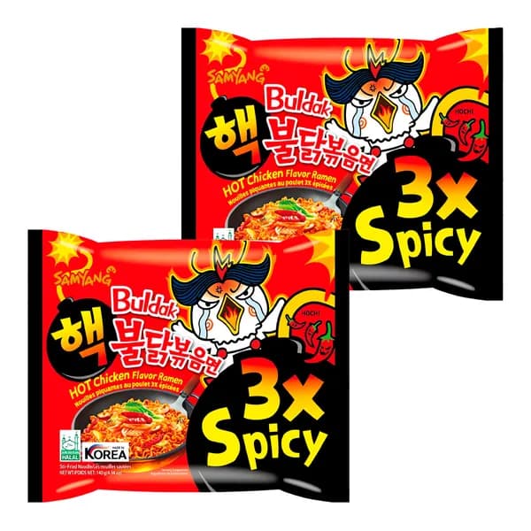 Лапша быстрого приготовления Hot Chicken 3X Spicy со вкусом курицы Samyang, пачка 140 г х 2 шт