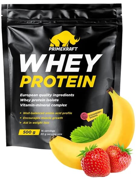 Сывороточный протеин Prime Kraft Whey Protein - 500 г, клубника-банан