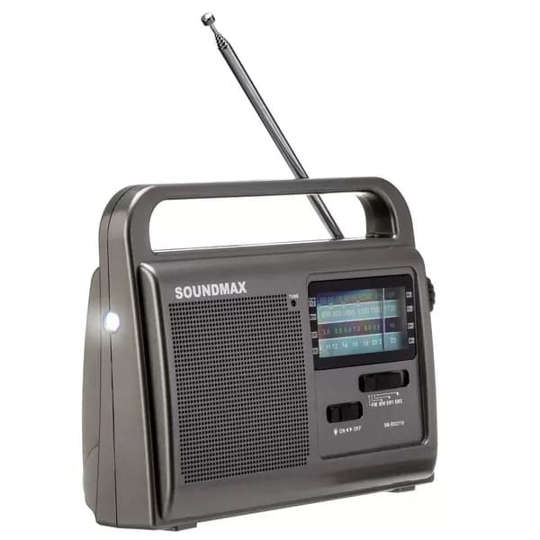Радиоприемник переносной с фонариком Soundmax SM-RD2110, сеть / аккумулятор / батареи, радиоприёмник