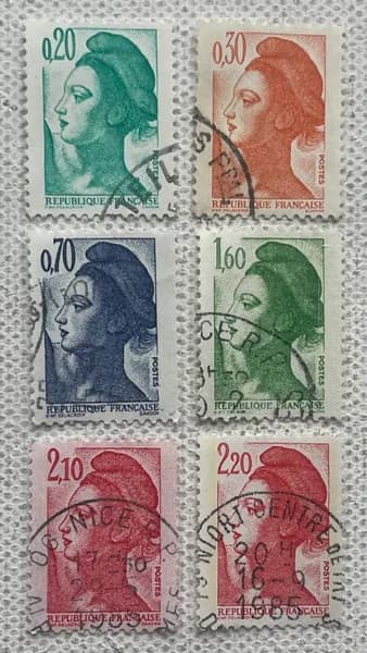 Почтовые марки Франции Марианна 1980 годы набор (6 штук)