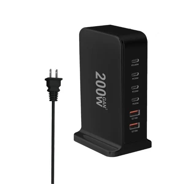 USB C Fast Charger 200w 2 USB+4 типа зарядная станция 6 Порт -блок питания стена для путешествий, Черный - US