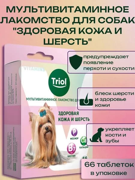 Мультивитаминное лакомство для собак "Здоровая кожа шерсть", 33г, Triol