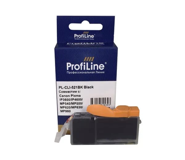 Картридж для струйного принтера CLI-521BK ProfiLine для Canon PIXMA MP540/MP550/MP560/MP620/MP630/MP640/MP980/MP990/MX860/MX870/iP3600/iP4600/iP4700, цвет черный