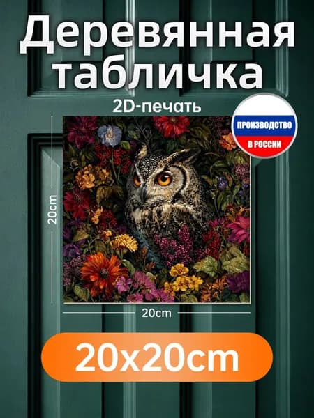 Печатные картины на дереве, сова в цветах