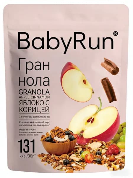 Гранола BabyRun запеченная овсянка с орехами и ягодами, 400г, натуральный завтрак, полезный перекус