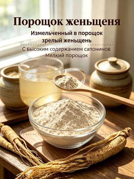 50 г / Порошок цельного женьшеня из Чанбайшань, сверхтонкий помол, высокое содержание сапонинов, легко усваивается организмом