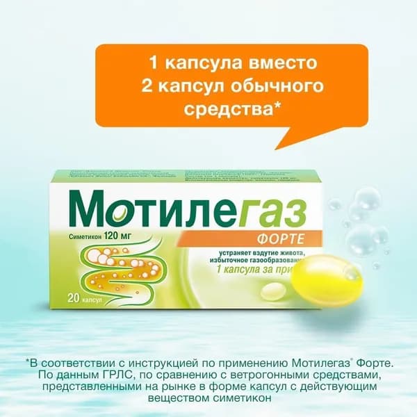 Мотилегаз Форте, капсулы 120 мг, 20 шт.