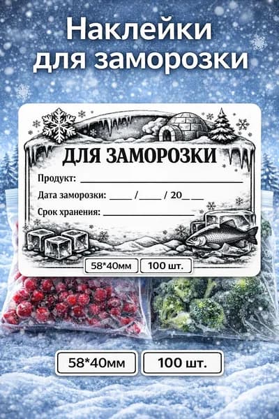 Наклейки для заморозки, маркировки продуктов, 100 шт (58х40)
