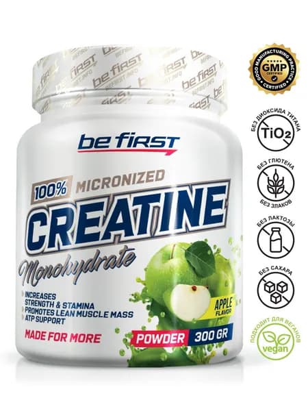 Креатин моногидрат порошок Be First Creatine Monohydrate Micronized Powder 300 гр, яблоко