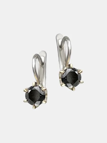 Серьги из серебра 925 пробы, натуральный якутский Бриллиант черный