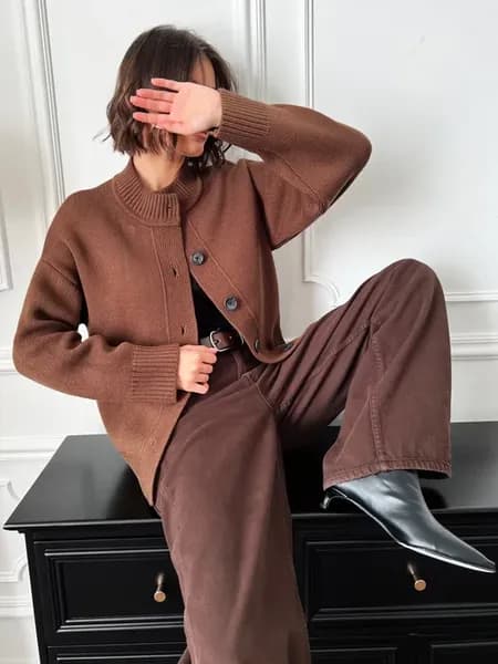 Вязаный кардиган оверсайз на пуговицах теплый